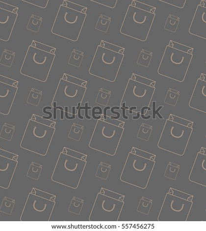 Flat thin linear basket seamless pattern for your website. Modern background for web retail. Light rope handled shopping package in different sizes on dark
