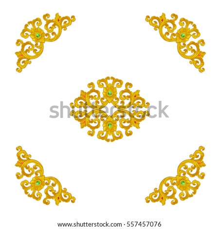 Pattern of gold Stucco frame carve on white background