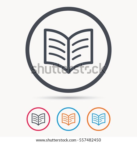Book icon. Study literature sign. Education textbook symbol. Colored circle buttons with flat web icon. Vector