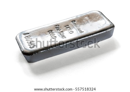 Silver Bullion Bars. 1 kilo fine silver bar on a white background.