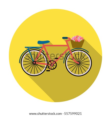 Pink bicycle with basket icon in flat style isolated on white background. France country symbol stock vector illustration.