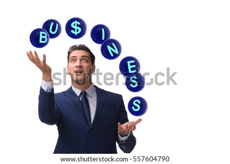 Businessman juggling between various priorities in business