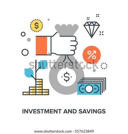 Vector illustration of investment and savings flat line design concept