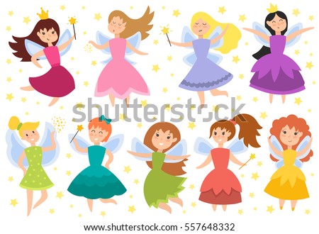 Fairy princess adorable characters vector.