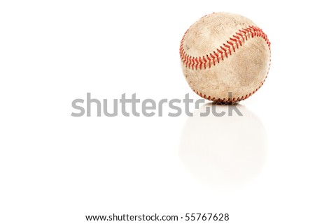 Single Baseball Isolated on White Reflective Background.