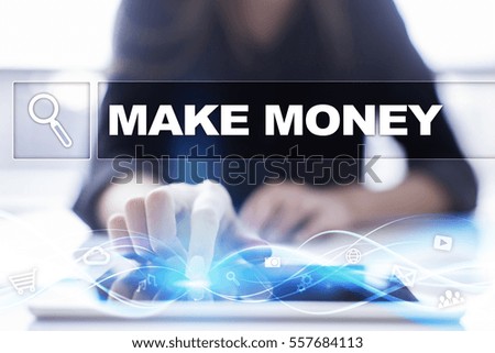 Woman using tablet pc and selecting make money.