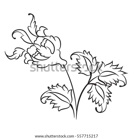 Stylized rose drawing, traditional Ottoman Turkish art, Iznik style decorative design element