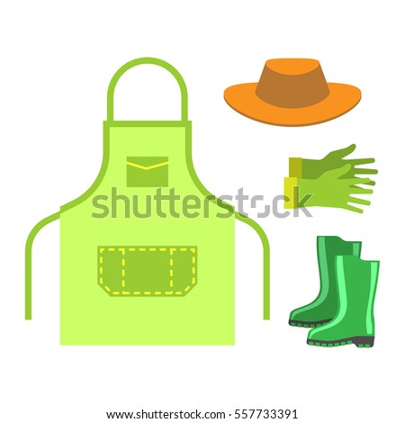 Garden apron and rubber boots isolated vector.