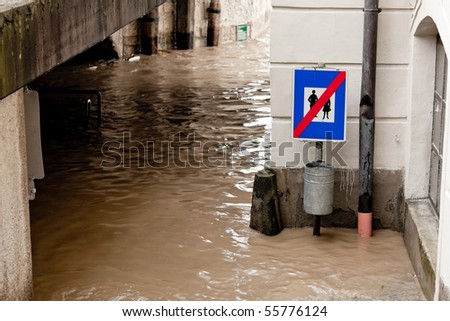 Flooding and flooding of streets in Steyr, Austria