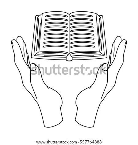 Book donation icon in outline style isolated on white background. Charity and donation symbol stock vector illustration.