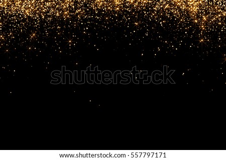 waterfalls of golden glitter sparkle bubbles champagne particles stars on black background,happy new year holiday concept Royalty-Free Stock Photo #557797171
