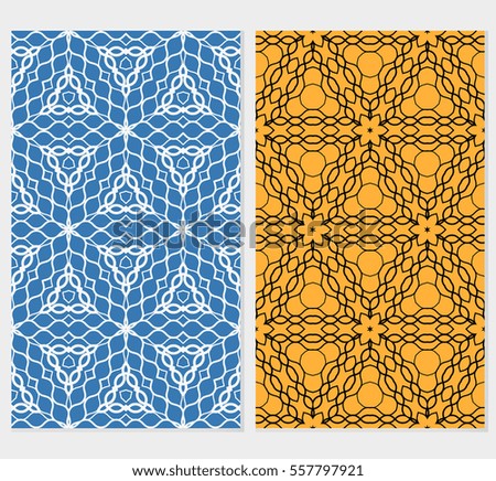 set of decorative floral seamless pattern. blue, orange color. vector illustration. for invitation, greeting card, wallpaper, interior design