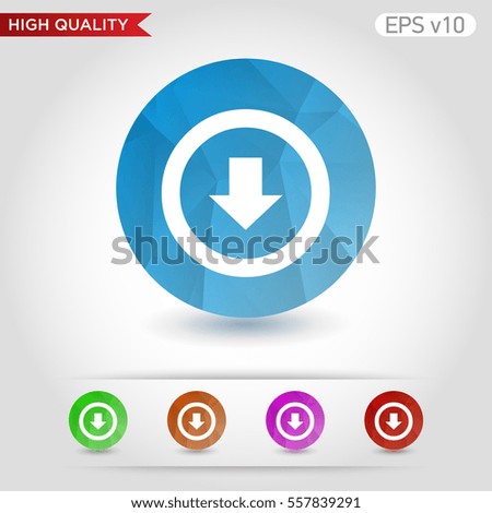 Colored icon or button of down arrow symbol with background