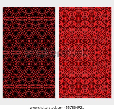 set of Floral lace ornament. seamless patterns. vector illustration. texture for design, wallpaper, invitation. black, red color