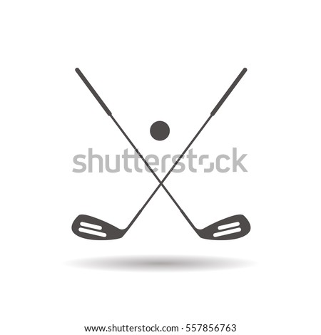 Golf ball and clubs icon. Drop shadow silhouette symbol. Golf equipment. Negative space. Vector isolated illustration