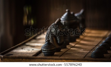 Chess wood carving Antique toys in Thailand