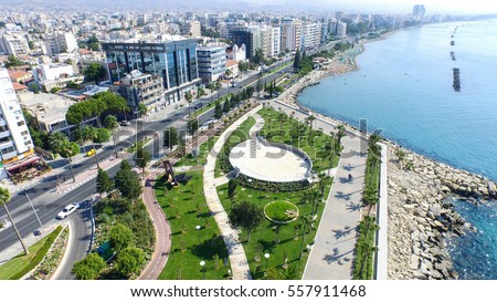 Promenade (molos) limassol Cyprus. Aerial photo of Limassol centre