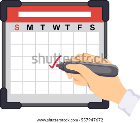 Cropped Illustration of an Office Employee Marking a Date on His Calendar with a Check