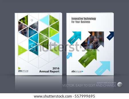 Business vector. Brochure template layout, cover modern design annual report, magazine, flyer in A4 with green moving shapes, geometric triangles business, tech. Abstract art with overlay effect.
