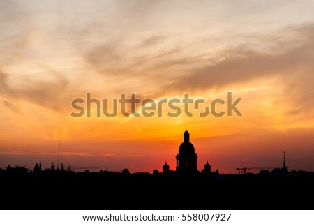silhouette of saint petersburg against sunset sky
