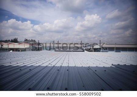 Aluminum roof on the sky background.