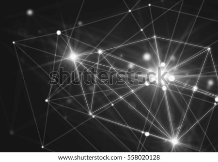 Abstract connected dots on bright grey background. Technology concept
