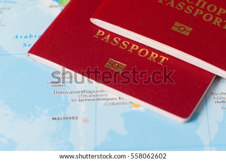 Two passports on map. Plan your travel.