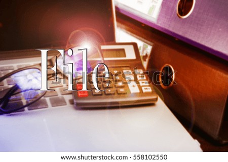 File word, text  with business concepts background with note book and file in table