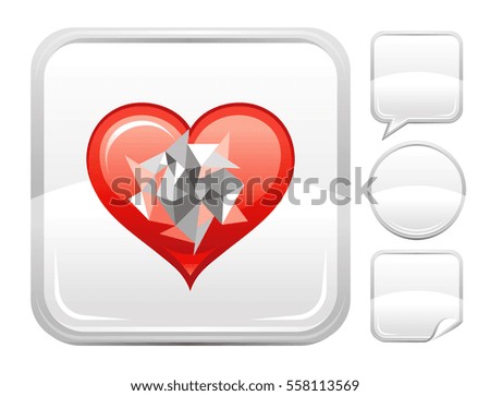 Happy Valentines day romance love heart. Mosaic paper icon isolated on white background. Romantic dating vector illustration. Button icons set. Abstract template holiday design. Flat cute cartoon sign