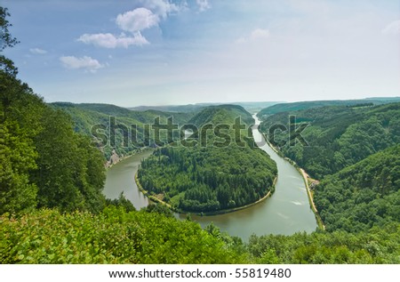 The Saar river bending by Cloef, Germany Royalty-Free Stock Photo #55819480