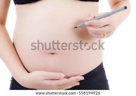 Lovely Young Pregnant Lady isolated on the white background.