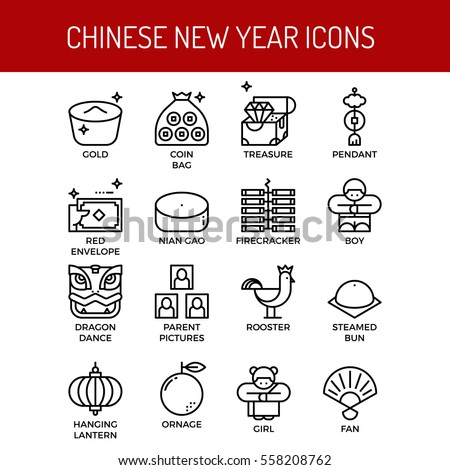 Chinese new year outline icons concept in modern style for web or print illustration