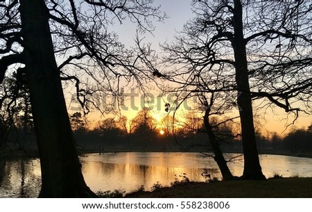 Sunset at Dunham Massey, Cheshire, England Royalty-Free Stock Photo #558238006