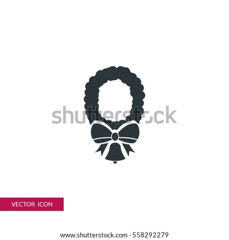 Christmas wreath with bow and bell icon illustration isolated vector, can be used for web and mobile design.