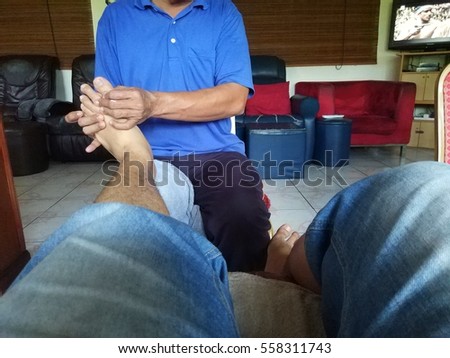 A Point of view (POV) picture of having foot reflexology at Blind Reflexology center, Labuan Malaysia