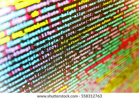 Programmer developer screen. Computer code data. Webdesigner Workstation. Abstract source code background. Writing programming functions on laptop. Innovative startup project. 
