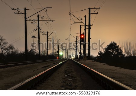 railway in winter night