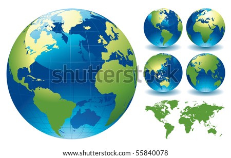 World Globe Maps - editable vector illustration