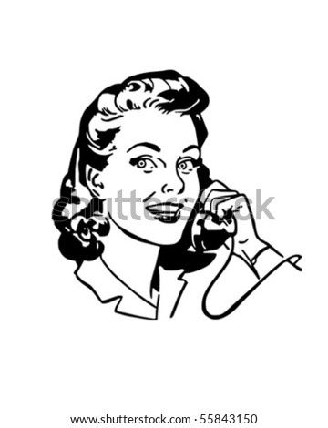 Lady Chatting On The Phone - Retro Clip Art