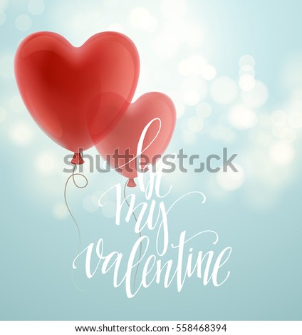 Valentines day greeting card with red heart shape balloon. Vector illustration EPS10