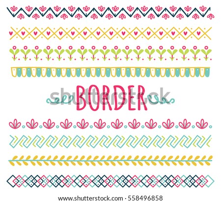 Set of colorful hand drawn border