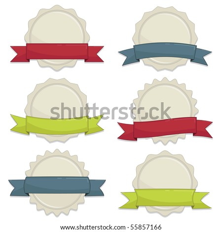 seals with red, blue and green ribbon banners isolated on white