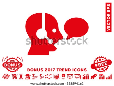 Red Operator Message Balloon pictogram with bonus 2017 trend icon set. Vector illustration style is flat iconic symbols, white background.