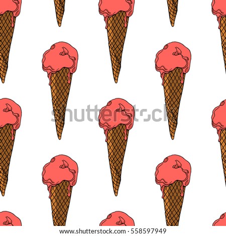 Vector seamless pattern with hand drawn delicious ice cream. Beautiful food design elements, perfect for prints and patterns.