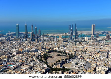 The Bahrain capital, Manama is pictured from a chopper. The city is officially one of the most densely populated in the world (people per square kilometer)