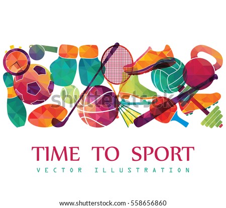 Color sport background. Football, basketball, hockey, box, golf, tennis. Vector illustration Royalty-Free Stock Photo #558656860