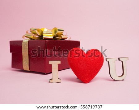Valentine festival , New year  gift box and red heart  on color background for create idea copy space.