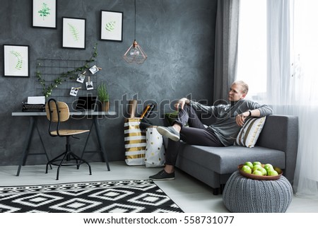 Modern flat with cyan wall for freelancer