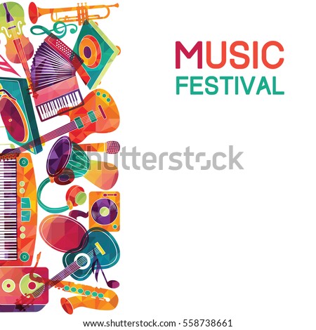 Colorful music background. Music instruments.  Vector illustration Royalty-Free Stock Photo #558738661