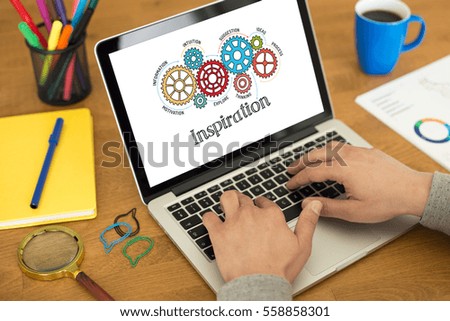 Gears and Inspiration Mechanism on Laptop Screen